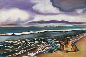 Fine Art Painting of the Malibu California coastline with a mermaid in the picture