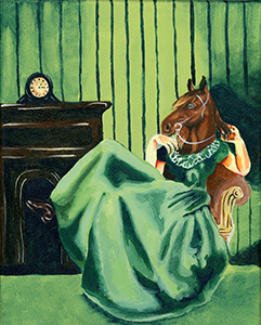 Painting of a horse heade woman, a play on the character from Gone With the Wind